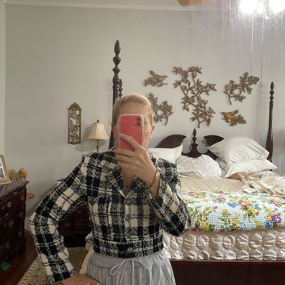 Vtg 80s Monkey Wear brand black & white plaid cropped jacket - Picture 9 of 9